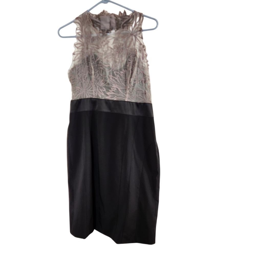Karen Millen DL232 Silk Embroidered Lace Bodice Sheath Dress Black Taupe US 12 - Picture 8 of 9
